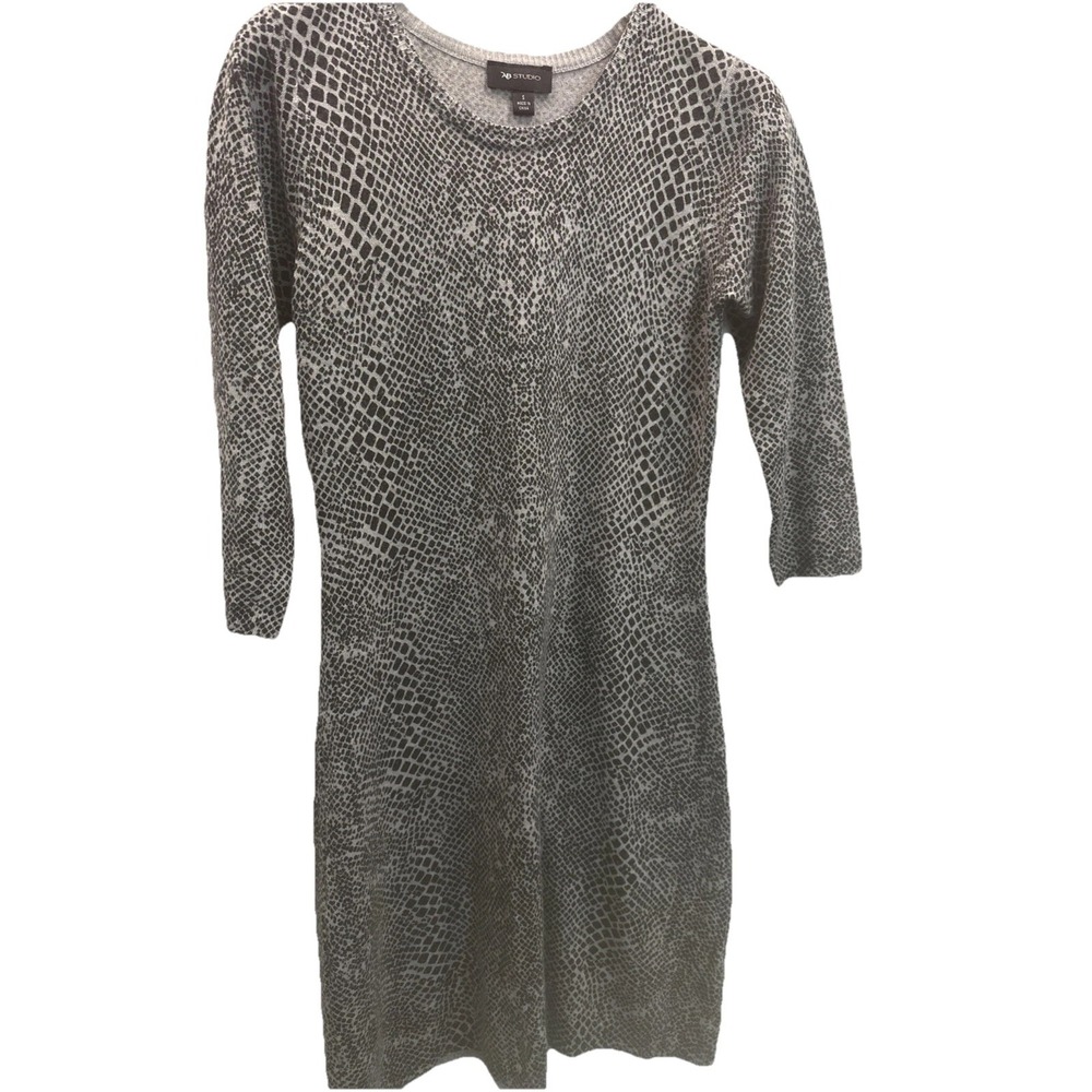 AB Studio Sweater Dress Snakeskin Print Women's Size S 3/4 100% Acrylic